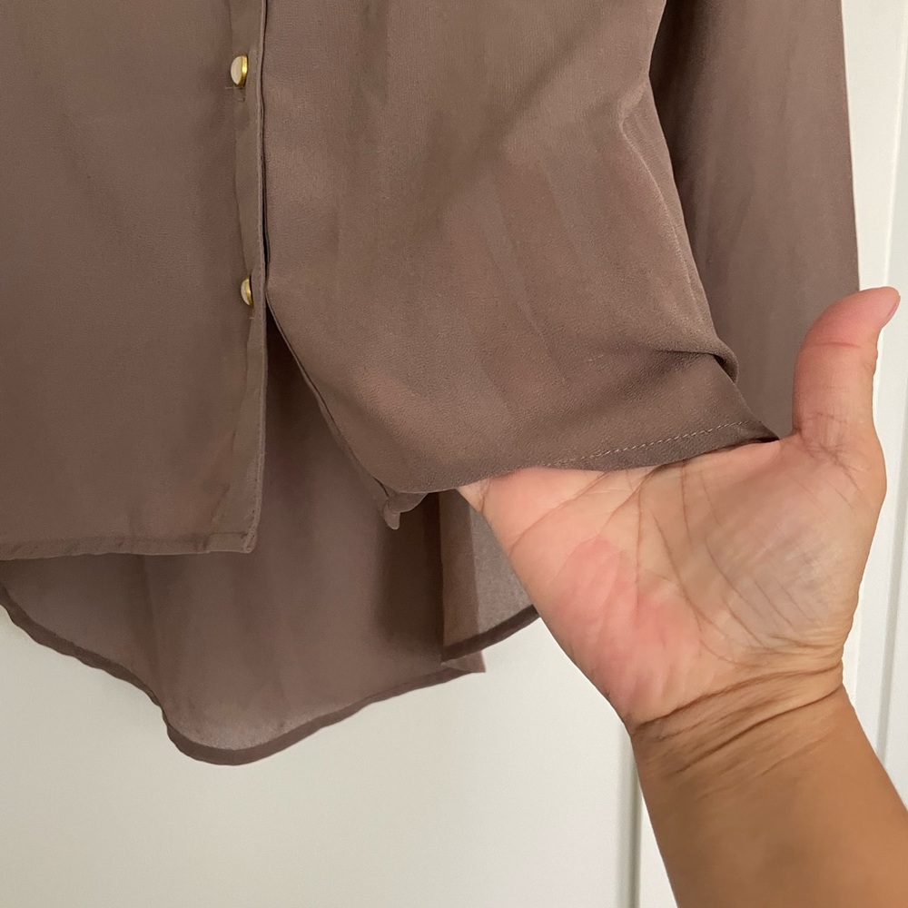 Chloe K Brown /taupe button-down blouse